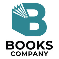 Teal letter B logo with books company text on white icon © Sieam