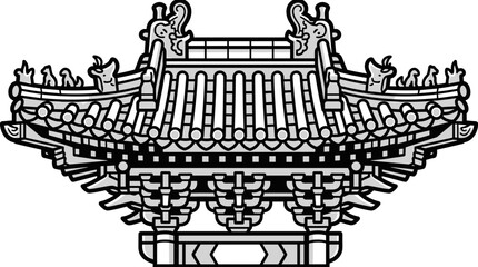 Obraz premium Intricate Traditional Chinese Temple Roof Architecture Detail.