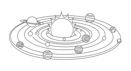 Solar system planets and sun orbit line art © herdi