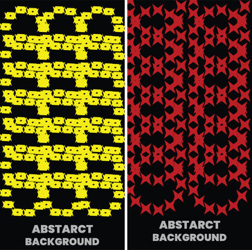 Abstract Chain Link and Geometric Pattern Background Collection with Yellow Repeating Elements and Red Seamless Design