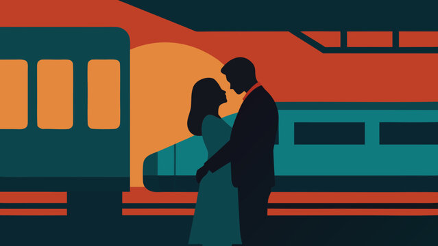 :K Drama Train Station Goodbye Vector Illustration