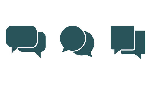 Vector illustration of three dark green chat bubble icons