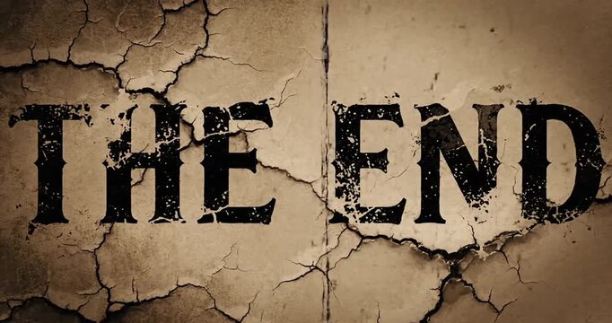 The End Text on Cracked Background Fading.