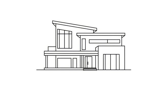Modern house architectural line drawing.