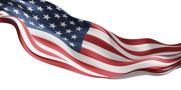 American flag ribbon sheer pleated chiffon fabric flowing isolated on transparent background 3D render