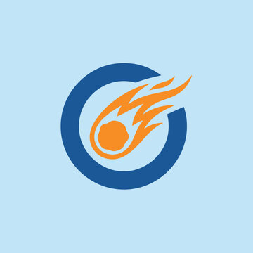 A stylized orange comet icon inside a blue circular frame