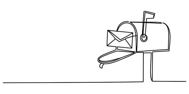 Continuous line drawing of a metal mailbox with a letter inside representing postal delivery service concept for personal or business communication needs Vector, illustration