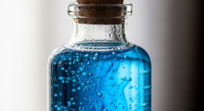 Glass bottle blue liquid