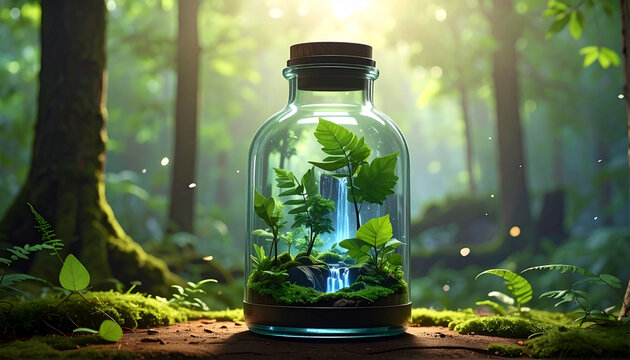 Glass jar terrarium nature scene
