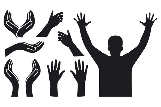 Set of human hands in different positions