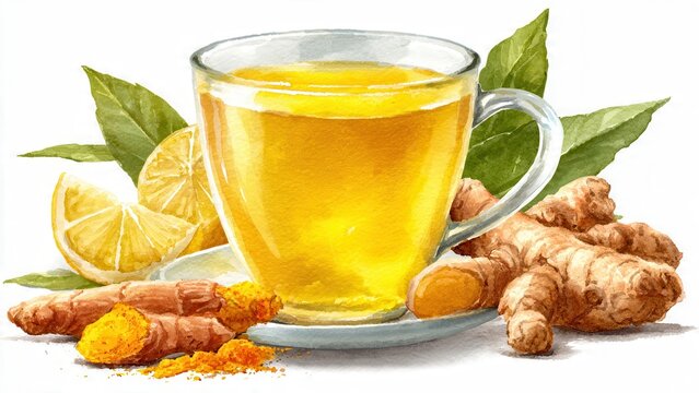 Natural wellness drink featuring turmeric and ginger for immune system support