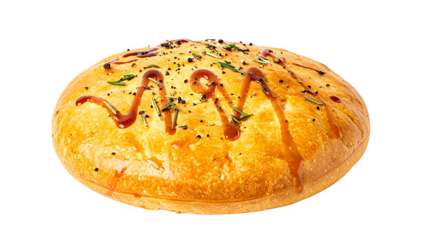tasty food, buttery crust with herb flecks with tiny streaks of pan jus sauce, isolated on transparent background, PNG