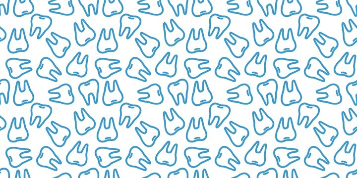Seamless teeth pattern background. Minimalist dental care pattern backdrop. Doodle tooth pattern design.