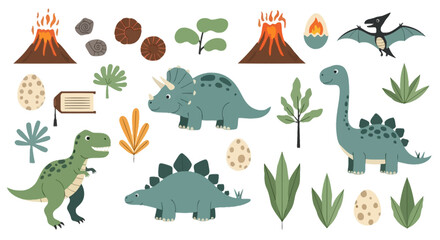 Prehistoric dinosaur theme collection with fossils and nature © haikal