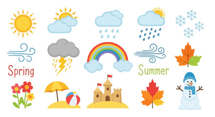 Fototapeta premium Weather and seasonal icons for spring summer autumn and winter