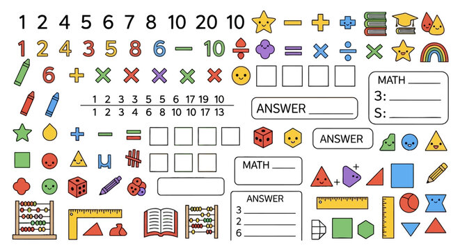 Math education icons and elements for school learning