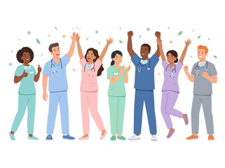 Obraz premium Diverse medical team celebrating.