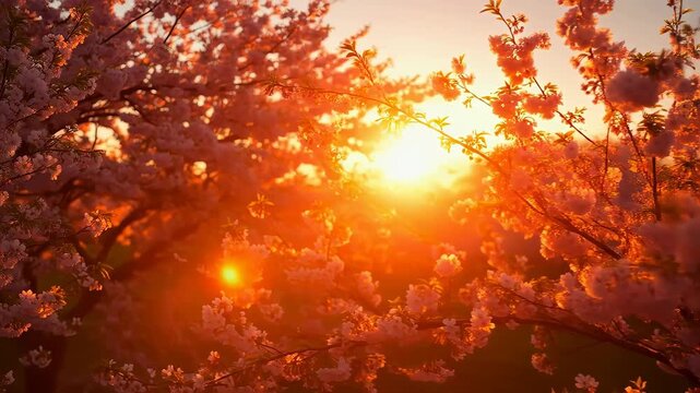 Cherry Blossoms in Sunset Glow: A Serene Floral Display