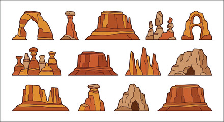 Desert rock formations vector illustration showcasing sandstone arches and buttes in warm earth tones landscape © Vactor media 