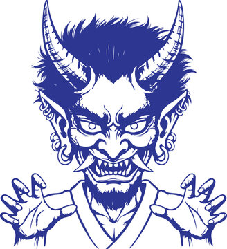 Scary devil face with horns and fangs Vector, illustration