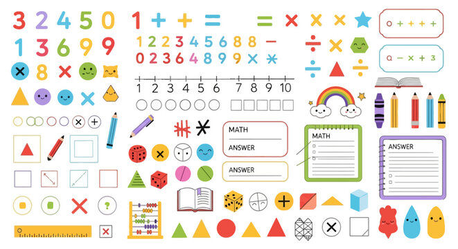 Mathematical educational elements and school supplies for kids