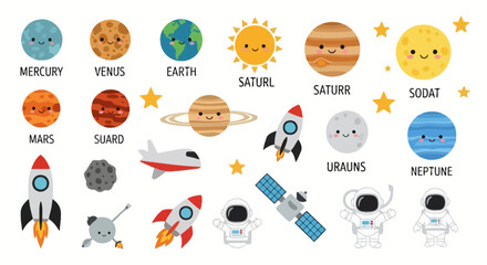 Solar system planets with rockets and astronauts for kids © nando