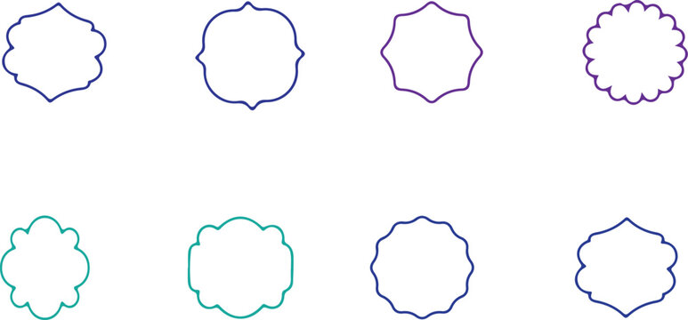 Eight stylized geometric shapes with varying complexity and outlines Vector, illustration