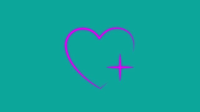 Neon pink heart animation with sparkling star effect on teal background, for social media, and romantic projects.