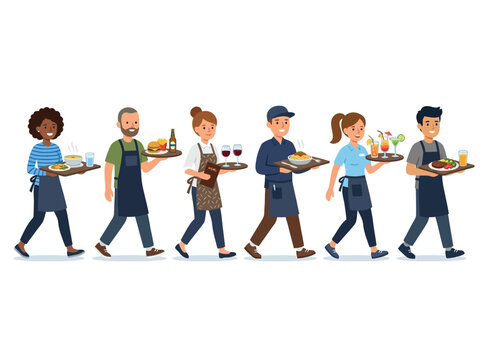 Waiters Carrying Food Trays.
