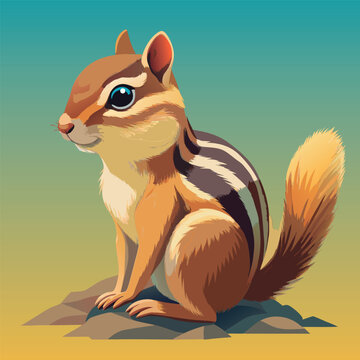 Cute chipmunk sits perched on a rock.
