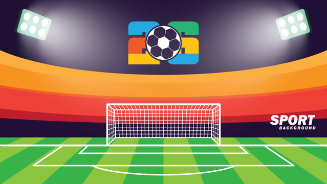 Soccer Ball on Stadium Field with Bright Spotlights and Championship Atmosphere