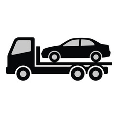Naklejka premium Car on a flatbed tow truck vehicle transport illustration icon
