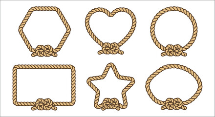 Rope shapes in a vector illustration featuring heart star and square designs cordage twisted rope hemp © Vactor media 