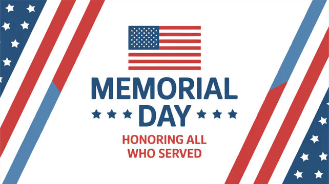 Patriotic Memorial Day illustration featuring the American flag stars and stripes honoring veterans and fallen soldiers on a clean background