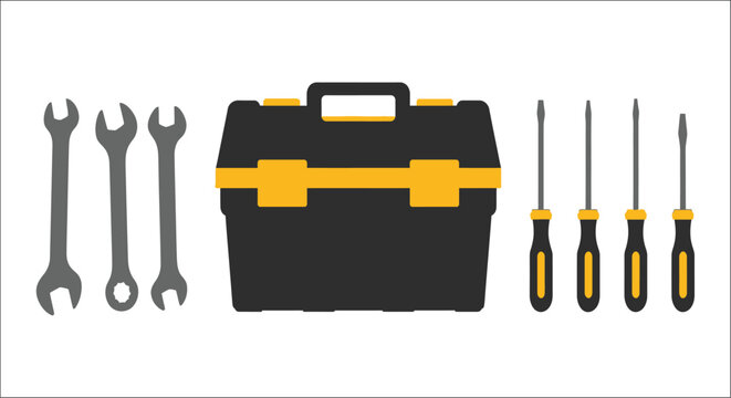 Toolbox with wrenches and screwdrivers flat vector illustration on a white background tool box kit