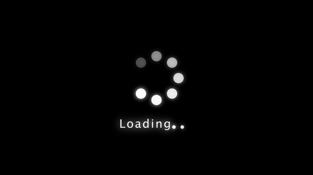  loading intermission animated. Icon symbol starting soon. Spinning Loading icon on black background. Loading circle 4k video.