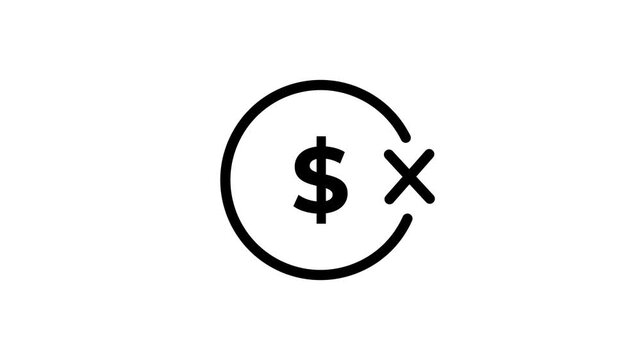 Animated dollar sign with checkmark and cross financial transaction success and failure concepts money