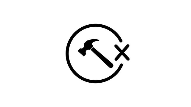 Hammer with checkmark and cross symbol animation diy, repair, caution, approval