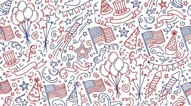 Patriotic doodle pattern for independence day with flags and stars