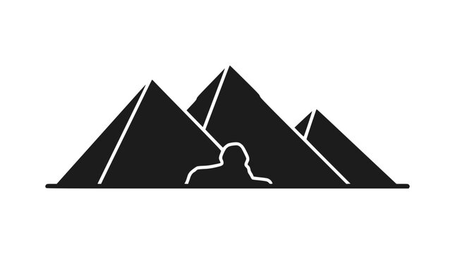 Egyptian pyramids and sphinx silhouette, ancient monument, travel icon