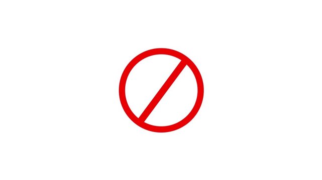 neon line ban icon animation stop wrong problem attention car-full warning animated. Neon Prohibition Forbidden Sign on Black Background.