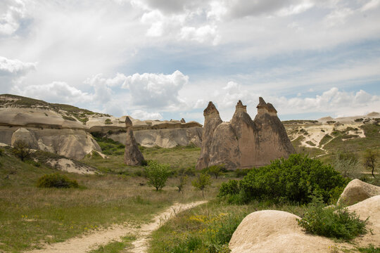 panorama of ancient structures in Goreme National Park in Cappadocia