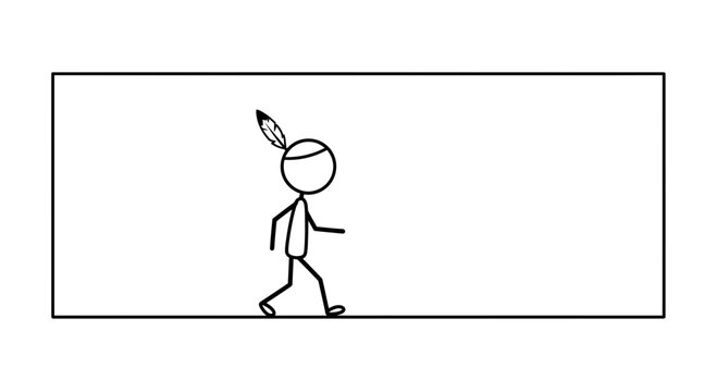Stick Figure Walking with Feather in Hair, Simple Animation Frame