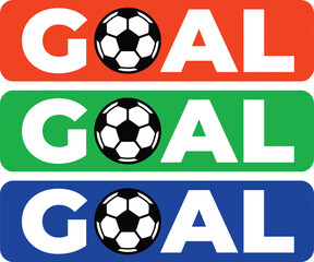 Obraz premium Soccer Goal Vector Graphic Set with Football Ball Icons in Red Green and Blue Banner Backgrounds for Sports Championship Tournament and Victory Celebrations Events Design