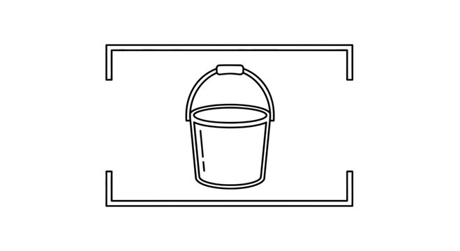 Simple Line Drawing of an Empty Bucket with Handle Inside a Frame