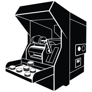 Electronic coin counter machine sorting money silhouette illustration.