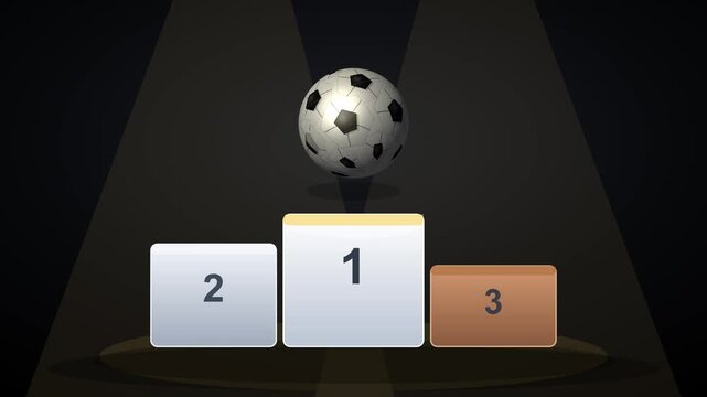 Spinning Stitched Soccer Ball Above Winners Podium 4K Sports Ranking Animation