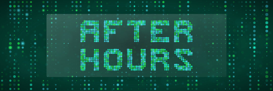 After Hours Digital Signage Concept with Pixelated Text and Green Data Stream Background for Nightlife and Tech Themes