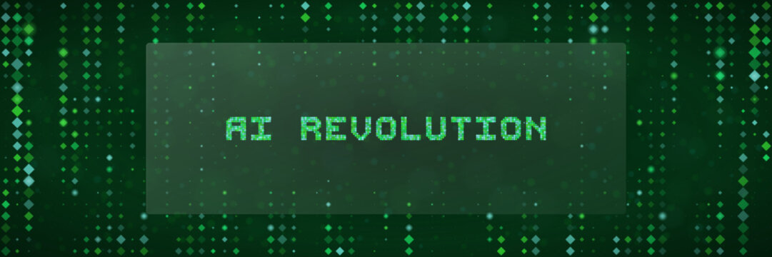 AI Revolution Digital Concept with Green Matrix Code Background for Technology Innovation and Future Computing
