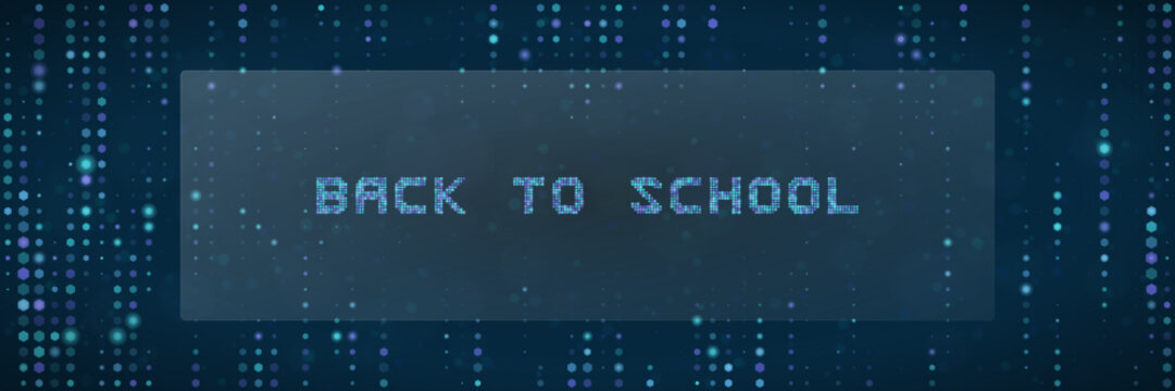 Digital Back to School Background with Matrix Code Style Text and Glowing Data Streams for Educational Technology